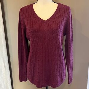 Croft & Barrow Cable Knit Wine V-neck Pullover Sweater Long Sleeve, Size Large